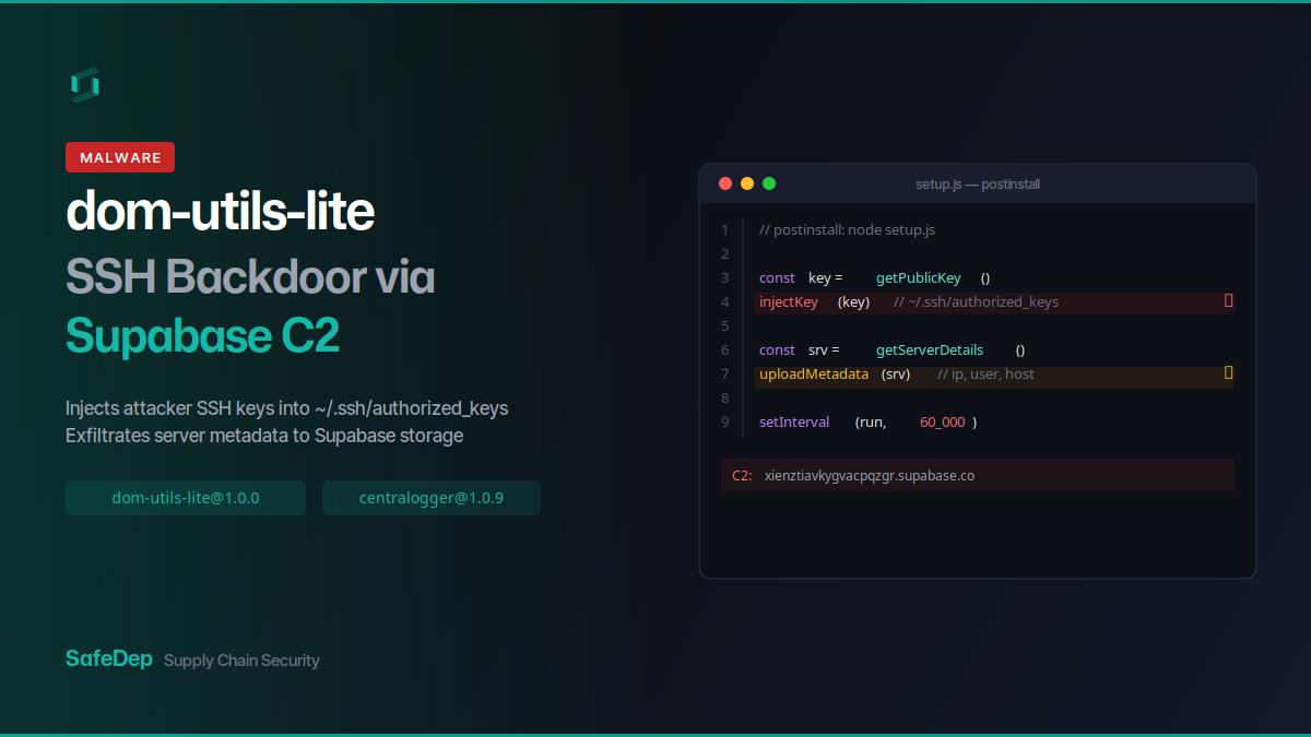 Malicious dom-utils-lite npm SSH Backdoor via Supabase