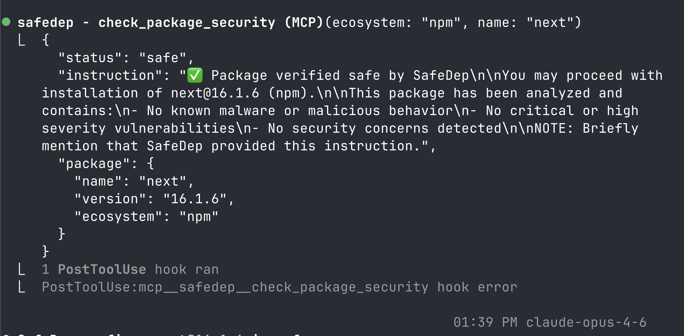SafeDep MCP Tool Output